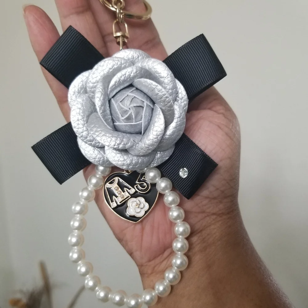 Silver Rose Purse Charm